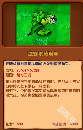 植物大战僵尸杂交版狂野机枪射手介绍