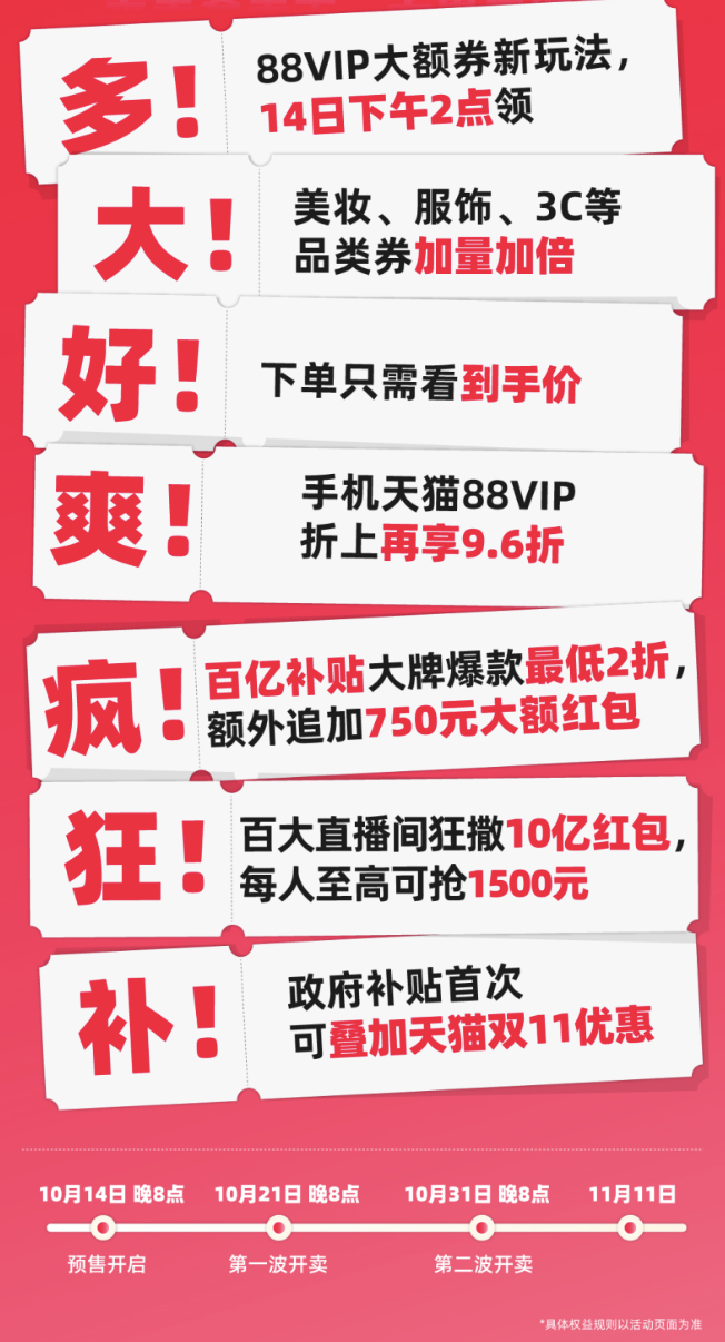 天猫双11年度盛惠，提前启航10月14日20:00准时开启
